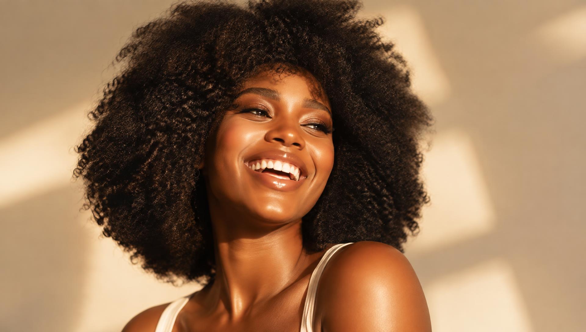 Smiling woman with a natural afro